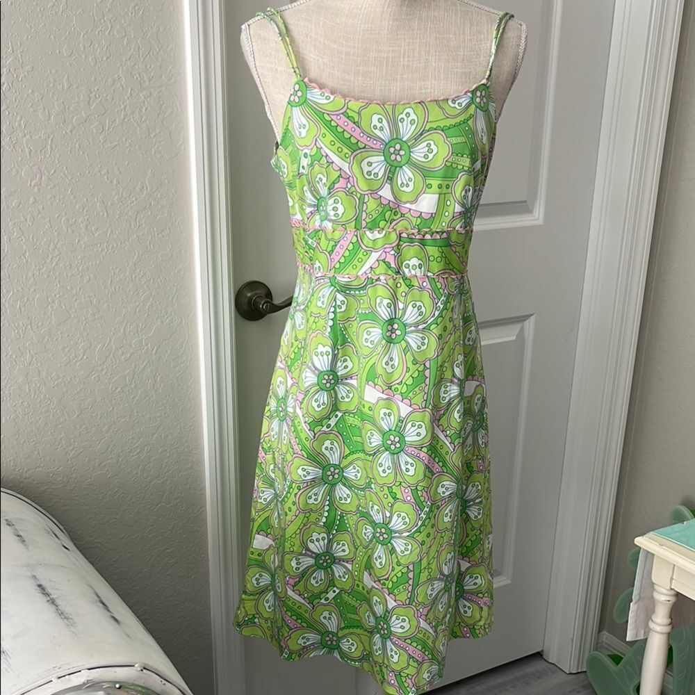 Island Republic Green Floral Mini Dress with Pink & White Accents